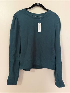 Anthropologie Dark Green Long-Sleeve Crewneck Sweatshirt Detailed Sleeves